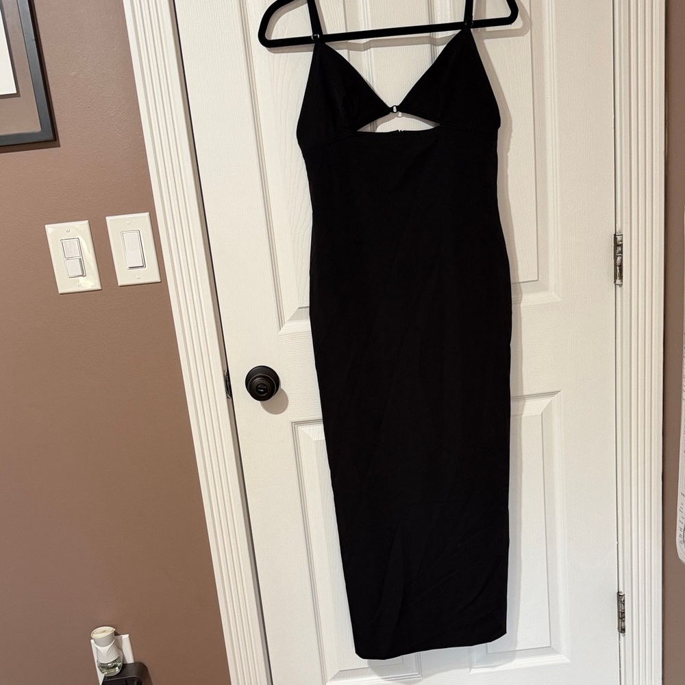 Zara Black Midi Slip Dress with Front Keyhole